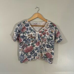 Vintage 90s floral patterned knit cottagecore short sleeve sweater large